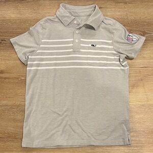 Vineyard Vines Light Gray Polo with White Stripes